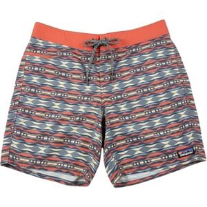Patagonia Wavefarer Board Shorts Mens 34 Blue Orange Geometric Wave
